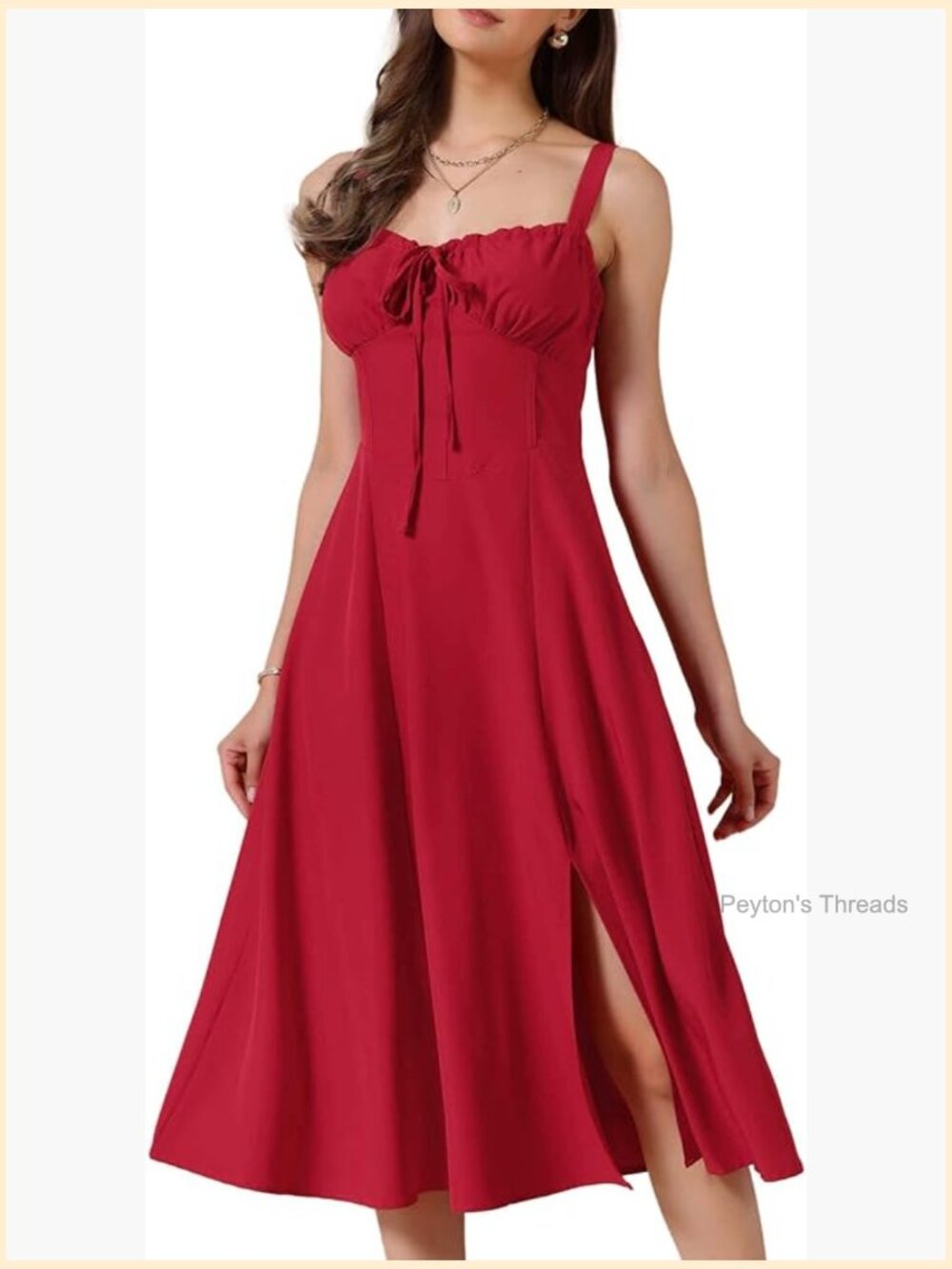 Spaghetti Strap Midi Dress Sweetheart Neck Side Slit A-Line Sexy Cocktail Dress